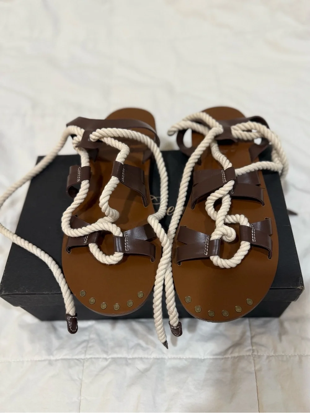 J. Crew Women's Brown Leather Rope Lace up Gladiator Sandals New